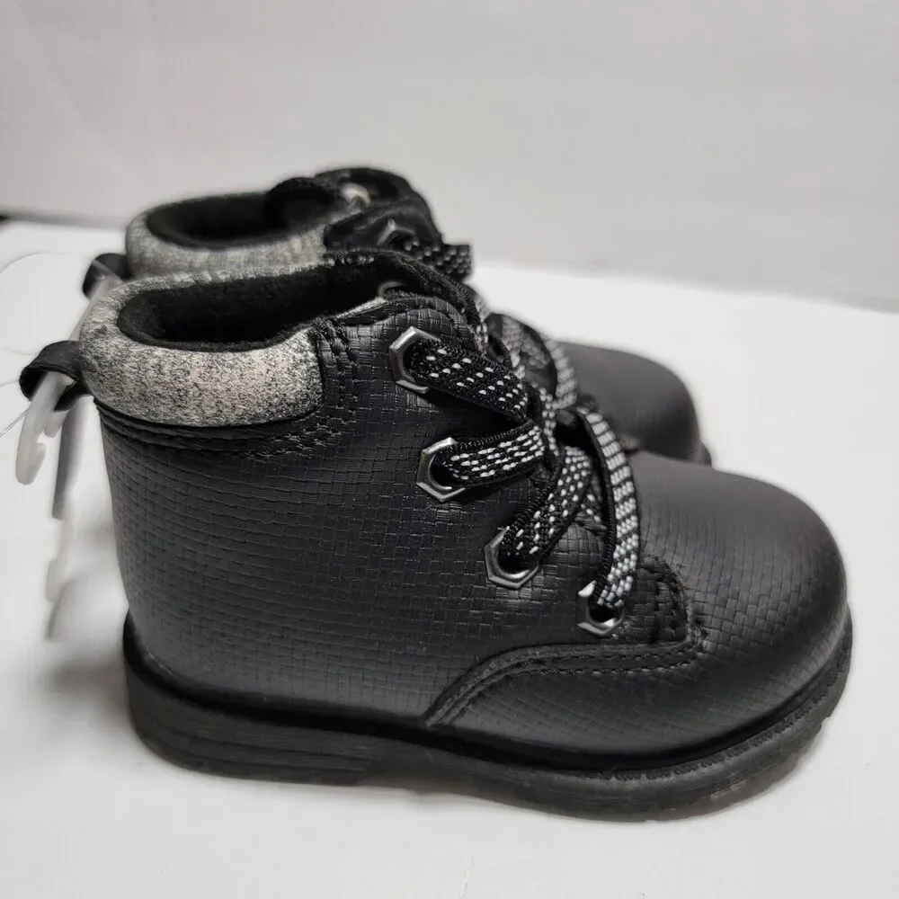 OSHKOSH B'GOSH Black Boots Toddler Boys Faux Laces - Size 4M